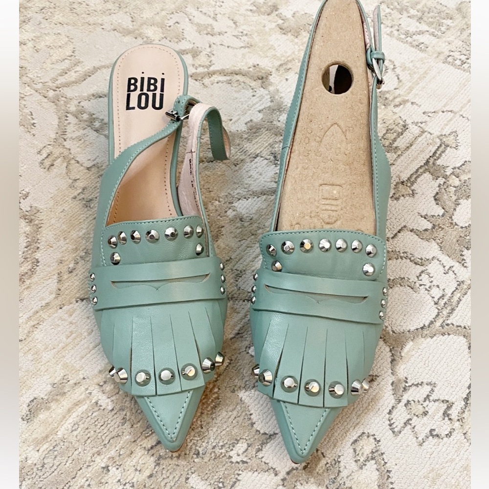 Bibi Lou  mint Green Studded Sling heels